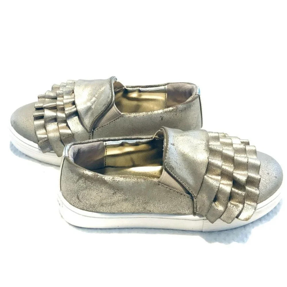 Kenneth Cole Gold Kam Ruffle Round Toe Slip Ons